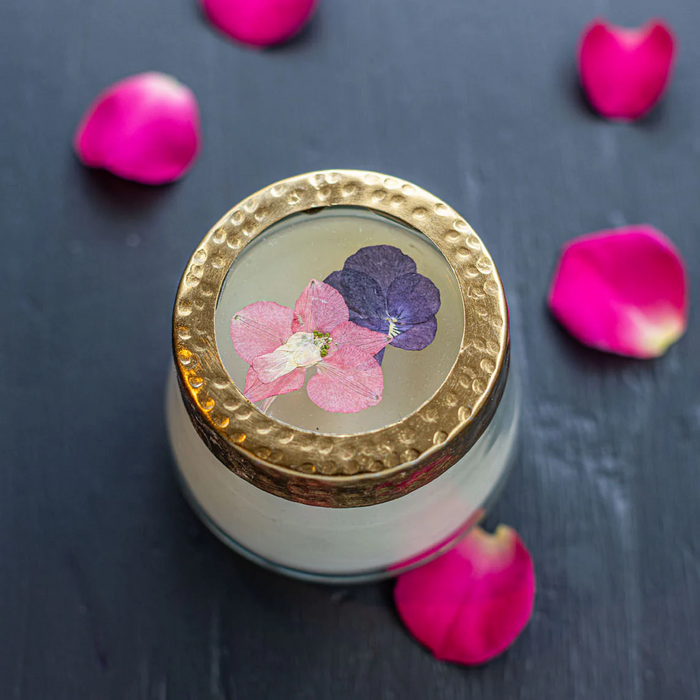 Petite Pressed Floral Candle - Blushing Rosewood