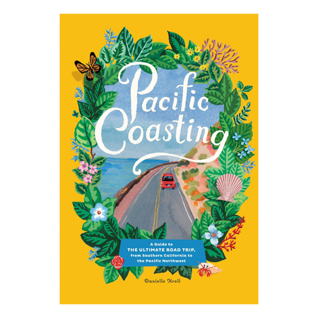 Book cover of 'Pacific Coasting' with a scenic illustration and yellow background