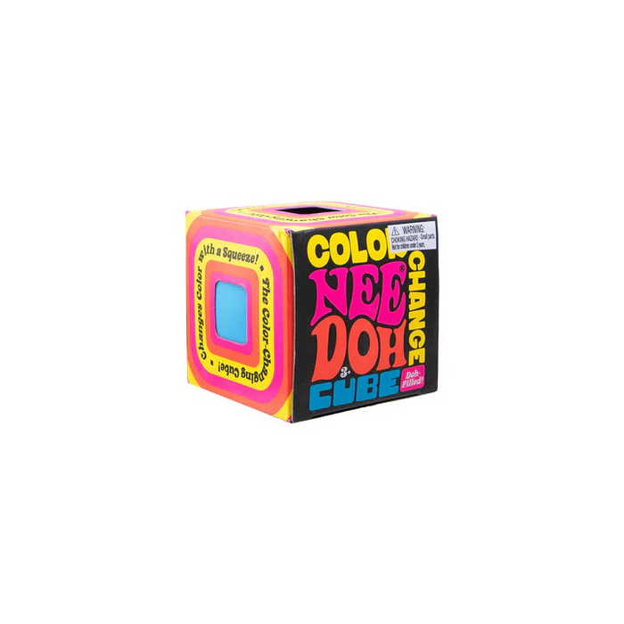Color Changing Cube packaging with colorful text on a white background