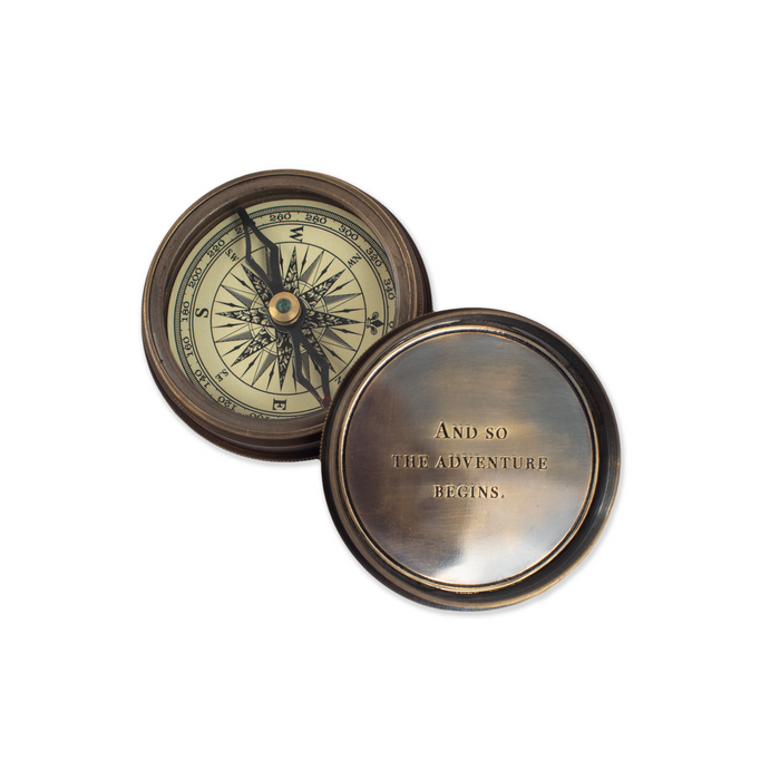 And So The Adventure Begins Compass with Leather Pouch