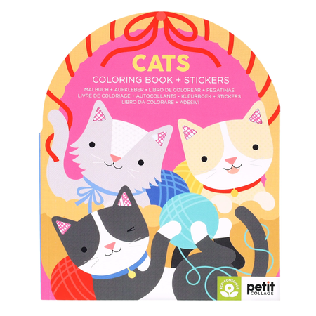 Coloring book and stickers with cartoon cats on a white background