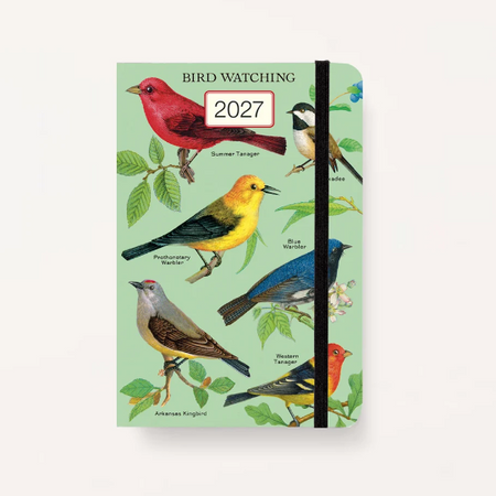 2027 green weekly planner with a "vintage" bird watching pattern.