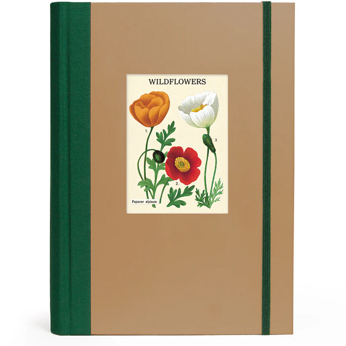Notebook with a cover featuring illustrations of wildflowers on a beige background