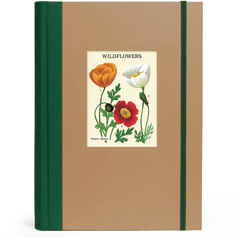 Notebook with a cover featuring illustrations of wildflowers on a beige background