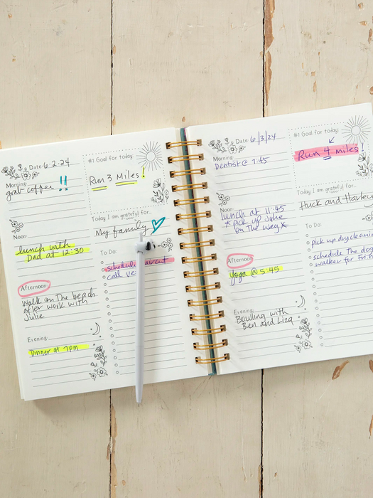 Daily To-Do List Planner - Blue Folk Flower