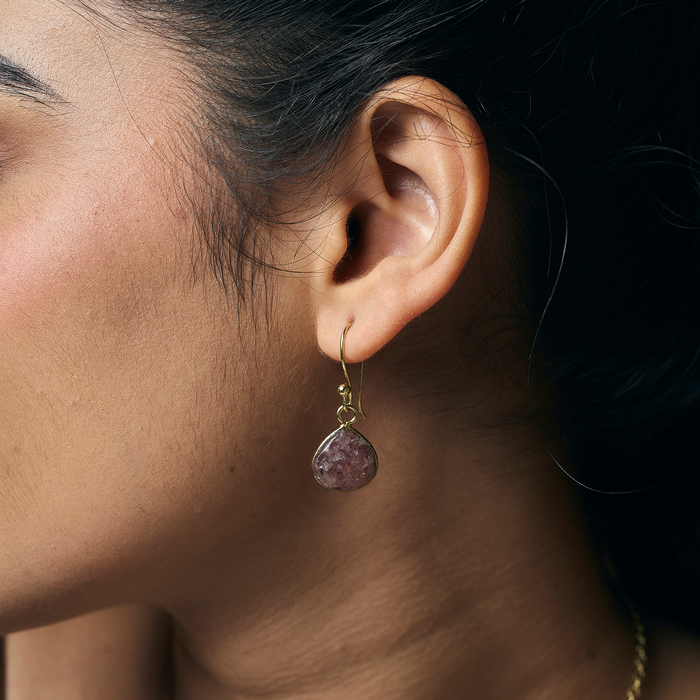 Gold Plated Earrings - Strawberry Quartz