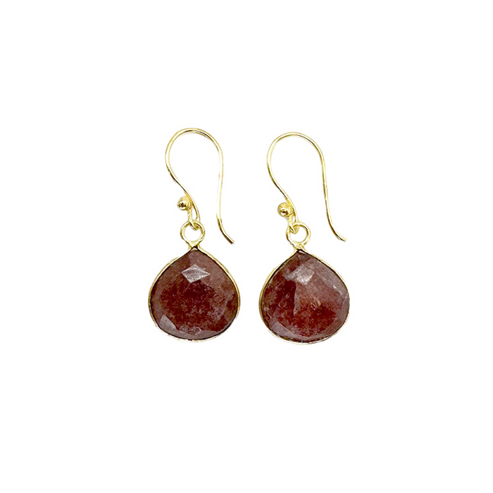 Gold Plated Earrings - Strawberry Quartz