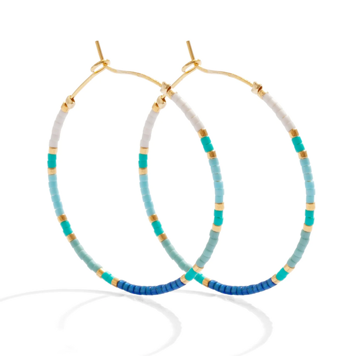 Beaded Hoop Earrings- Aqua/Teal