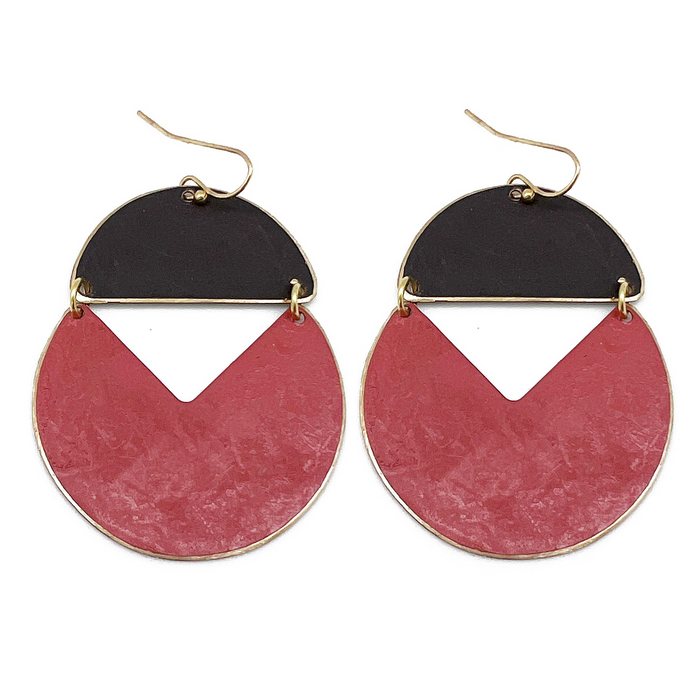 Brass Patina Teardrop Earrings - Black & Red