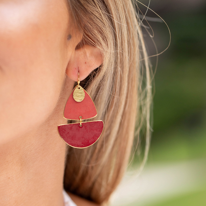 Brass Patina Earrings – Pink Abstract