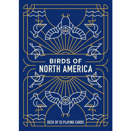 Card deck cover titled 'Birds of North America' with decorative bird illustrations on a blue background.