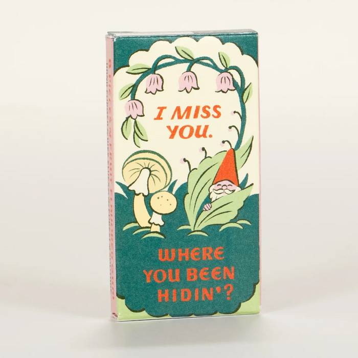 small box of gum with cartoon characters and text 'I Miss You. Where You Been Hidin?'.