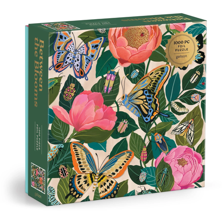 Puzzle box with flowers, leaves and butterflies on a whute background