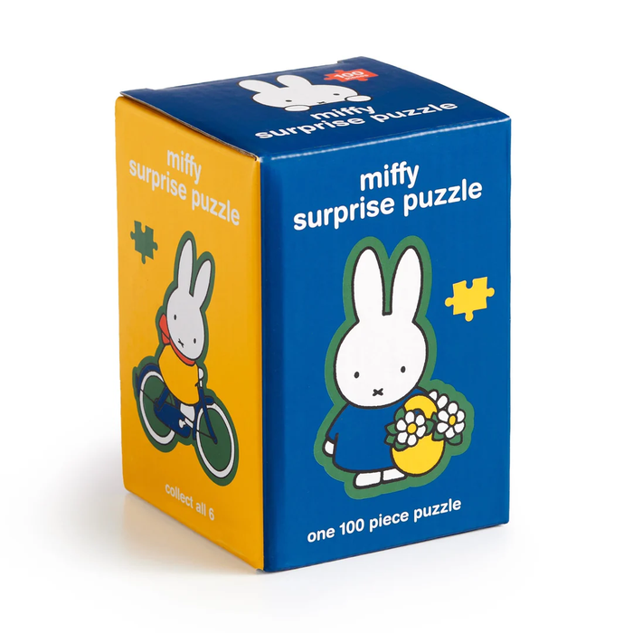 Miffy surprise puzzle packaging with blue and yellow design on a white background