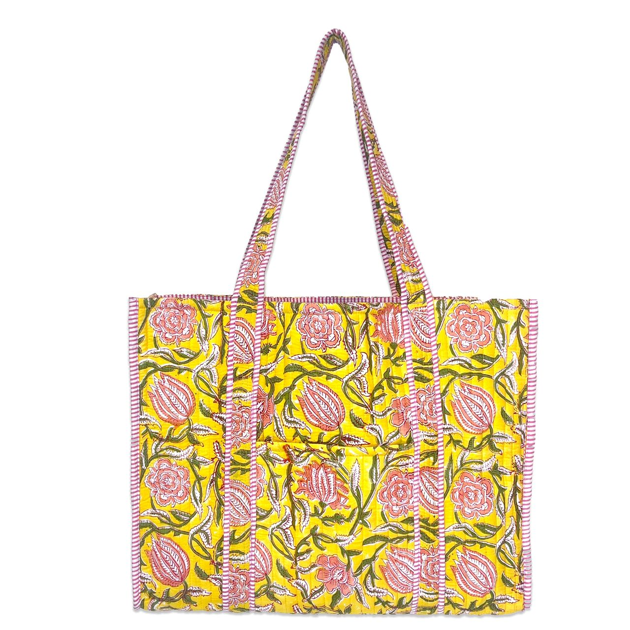 Floral patterned tote bag on a white background