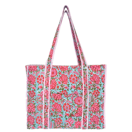 Floral patterned tote bag on a white background