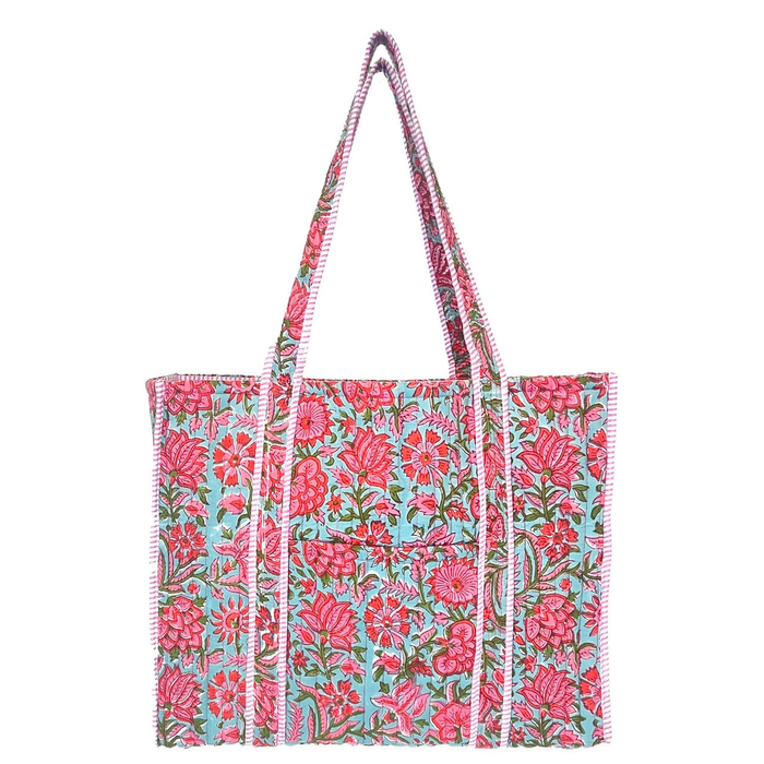 Floral patterned tote bag on a white background