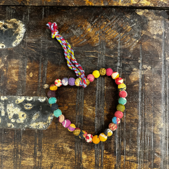 Kantha Ball Heart Ornament