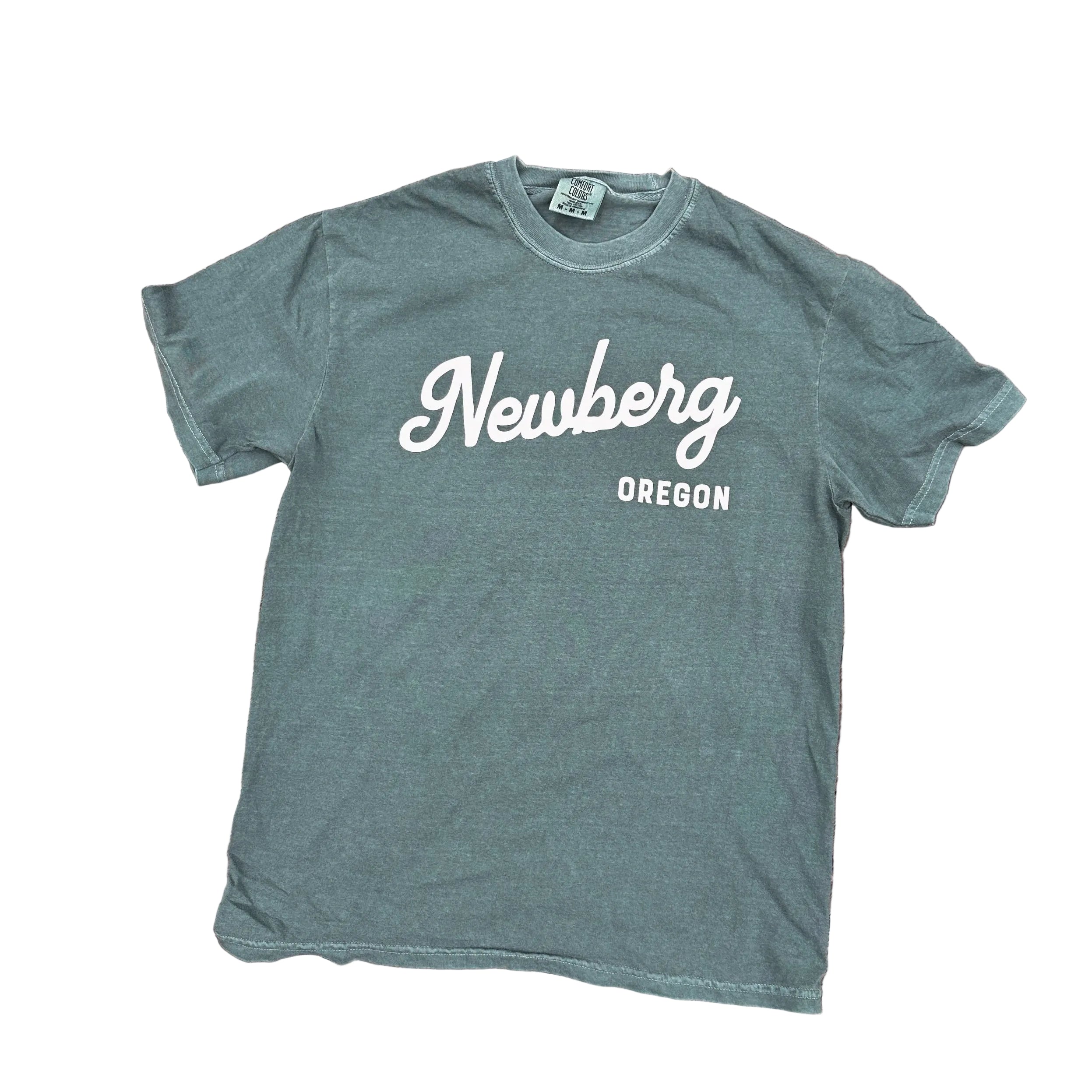 Green shirt that reads "newberg oregon"
