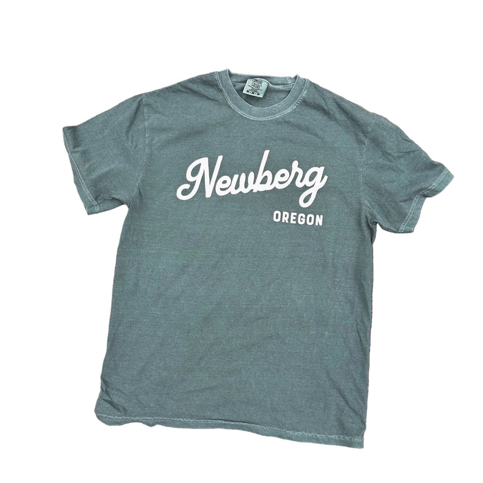 Green shirt that reads "newberg oregon"
