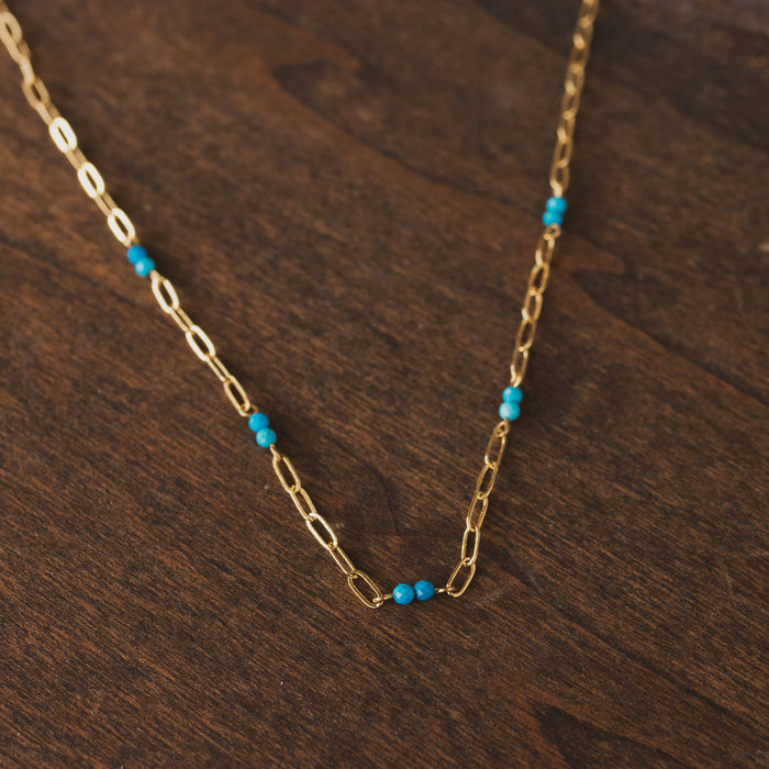 Turquoise Bead Paperclip Link Necklace