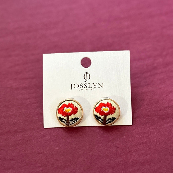 Embroidery Floral Gold Edge Earrings
