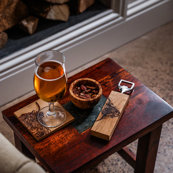 Set of 2 Oak Coasters - Highland Cow