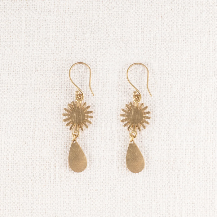 Brass Sun and Rain Dangle Earrings