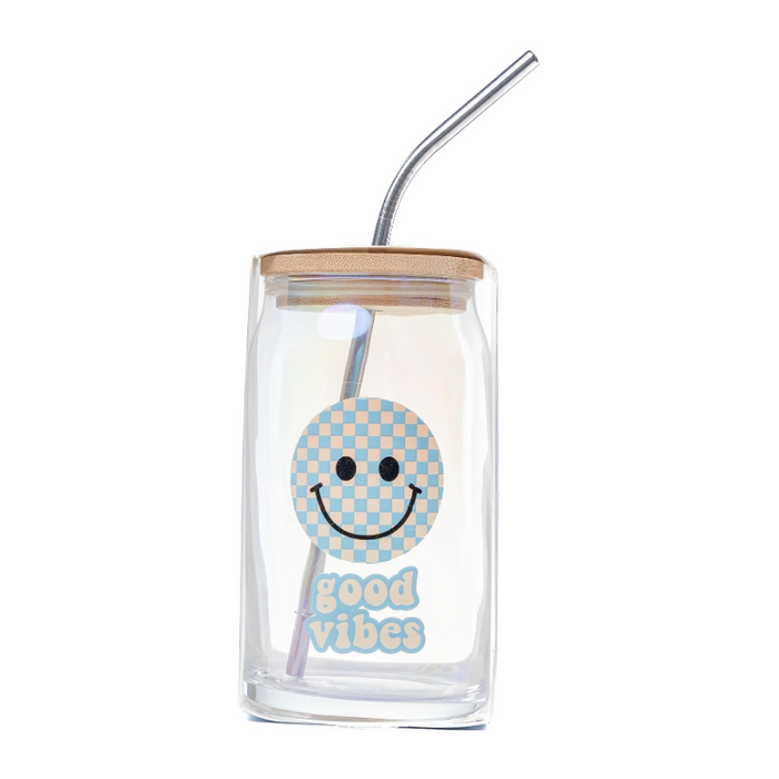 Good Vibes Can Glass - Blue Smiley