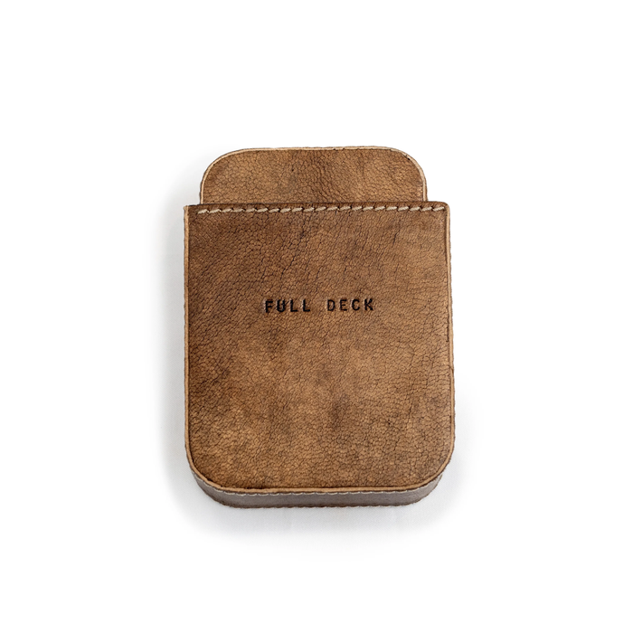 Brown Leather Card Case with Playing Cards