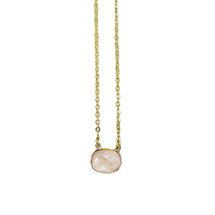 Gold Plated Necklace - Rose Quartz