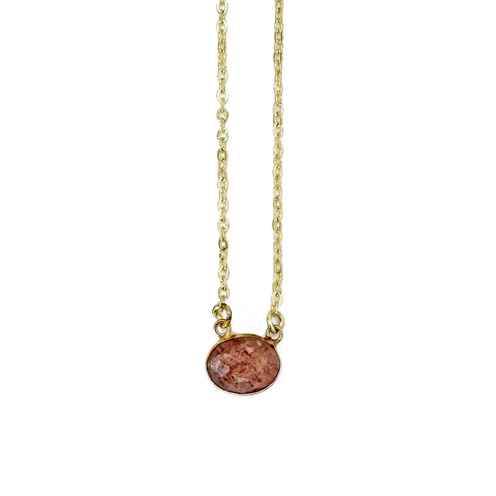 Gold Plated Necklace With Strawberry Quartz pendant