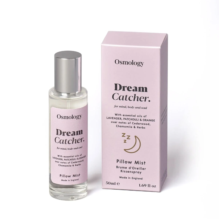 Osmology Dream Catcher pillow mist bottle and packaging on a white background