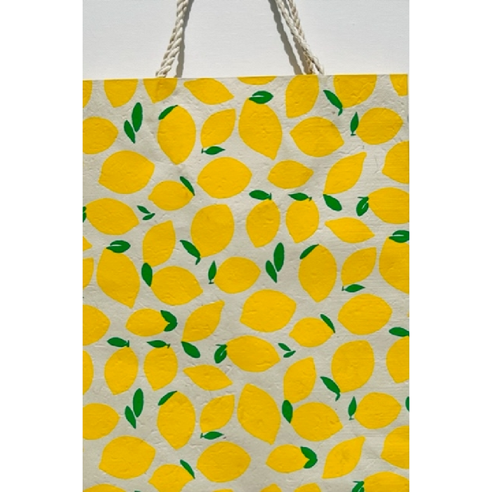 Gift bag with lemons printed on handmade paper
