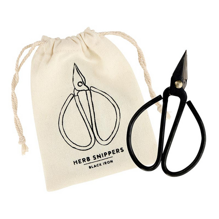 Herb snippers with a drawstring bag featuring an illustration of the product on a white background
