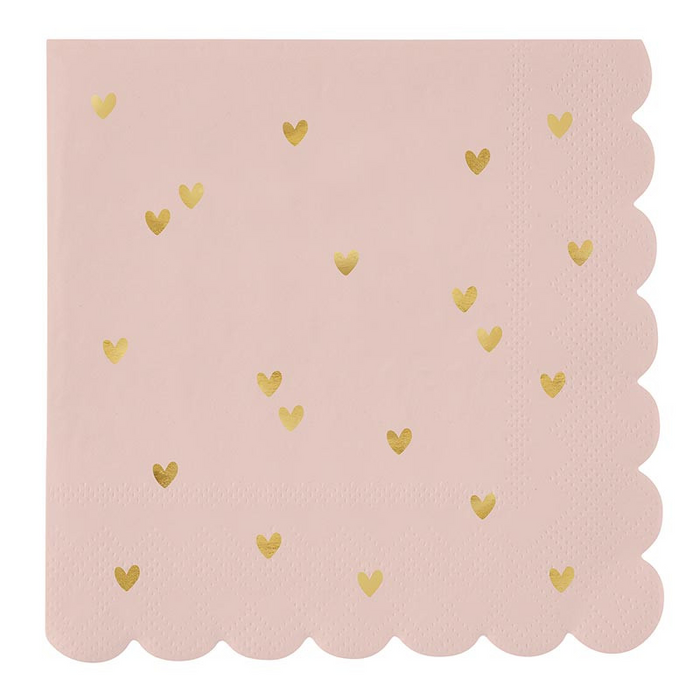 Scalloped Cocktail Napkins - Gold Foil Hearts
