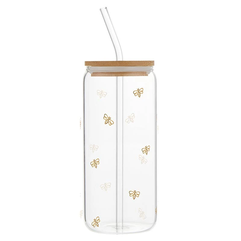 glass tumbler with gold bee accents