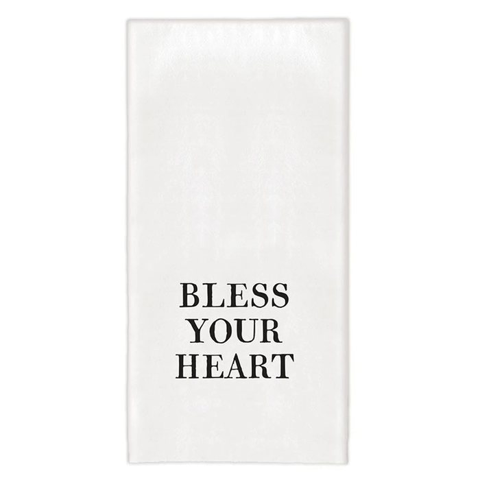 white towel with black text that reads " bless your heart"