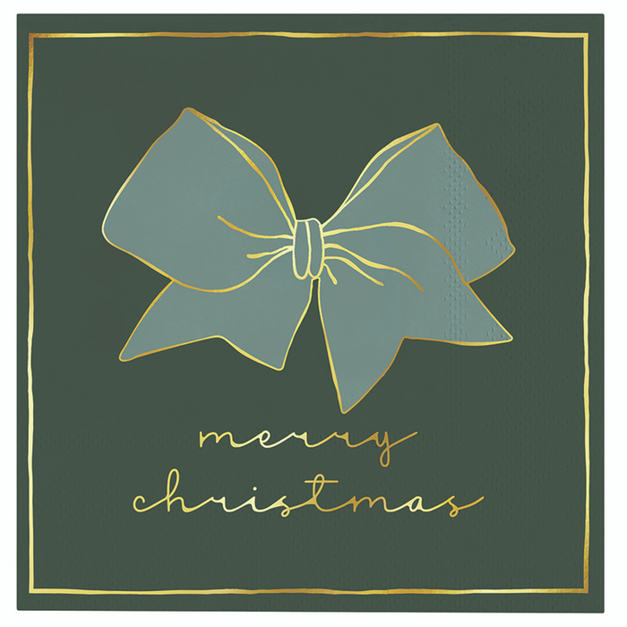 Cocktail Napkins - Merry Christmas Blue Bow