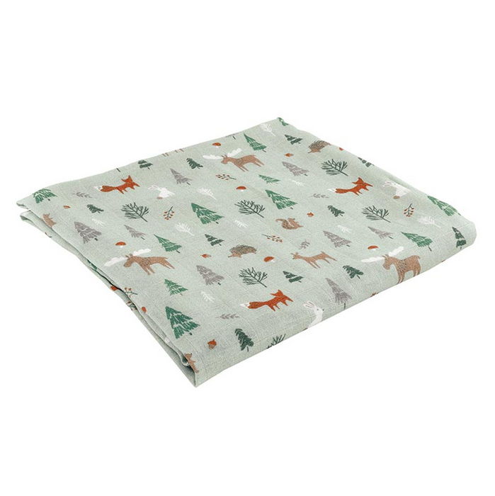 Swaddle With Plush Rattle - Woodland