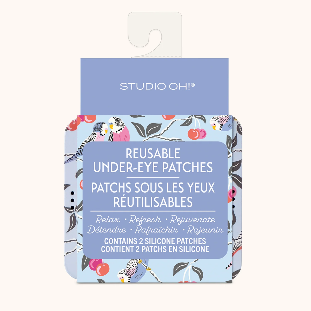 Pack of reusable under-eye patches with floral design on packaging