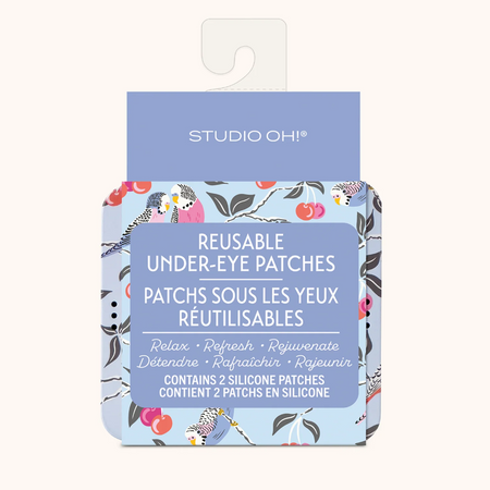 Pack of reusable under-eye patches with floral design on packaging