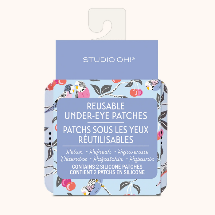 Pack of reusable under-eye patches with floral design on packaging