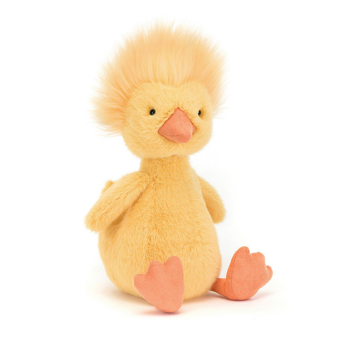 Plush duck toy on a white background