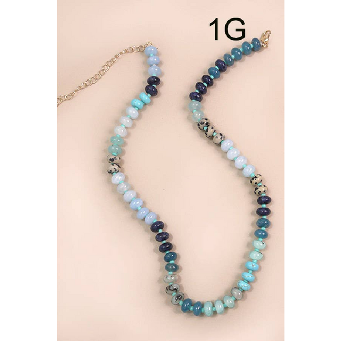 Natural Agate Glass Semi Precious Bead Necklace