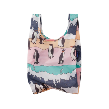 Reusable bag with penguin design on a white background