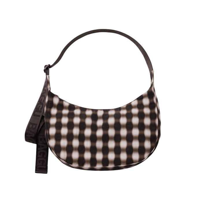 Medium Nylon Crescent Bag - Blurred Gingham Brown