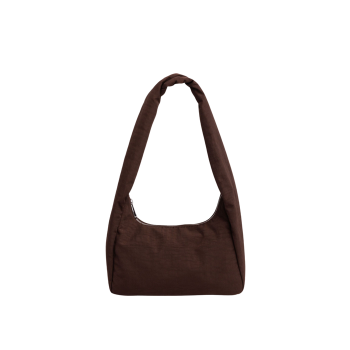 Brown shoulder bag on a white background