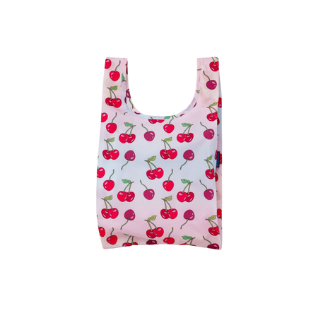 Reusable shopping bag with cherry pattern on a white background