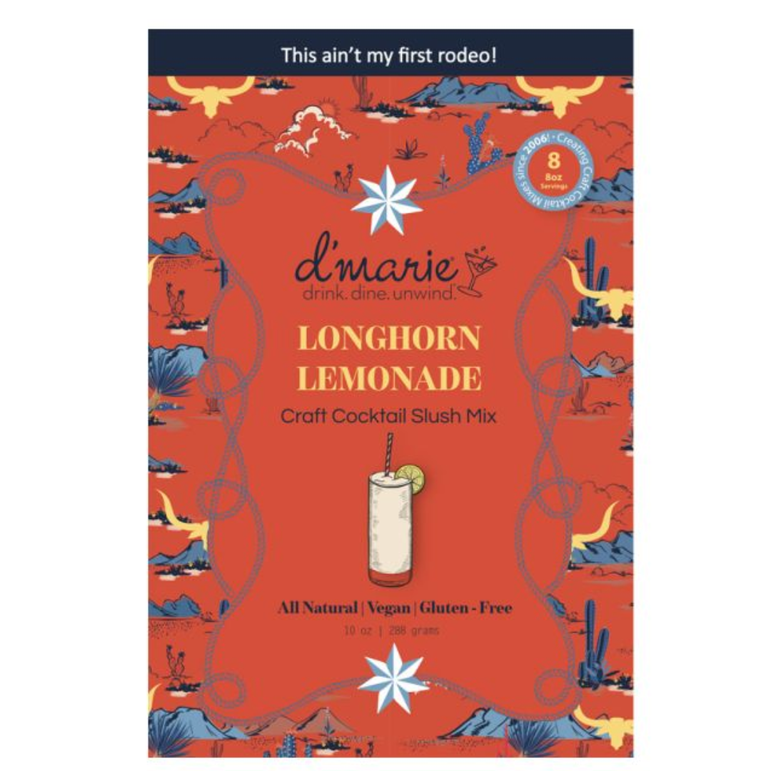 D'marie Longhorn Lemonade cocktail mix package with desert-themed design